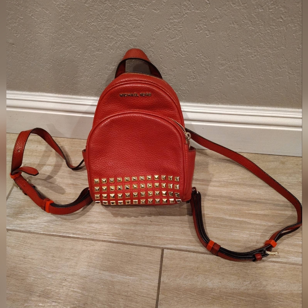 Michael Kors xsmall Abbey Red Studded Backpack barely used